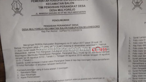 Warga Pertanyakan Seleksi Perangkat Desa Mulyorejo